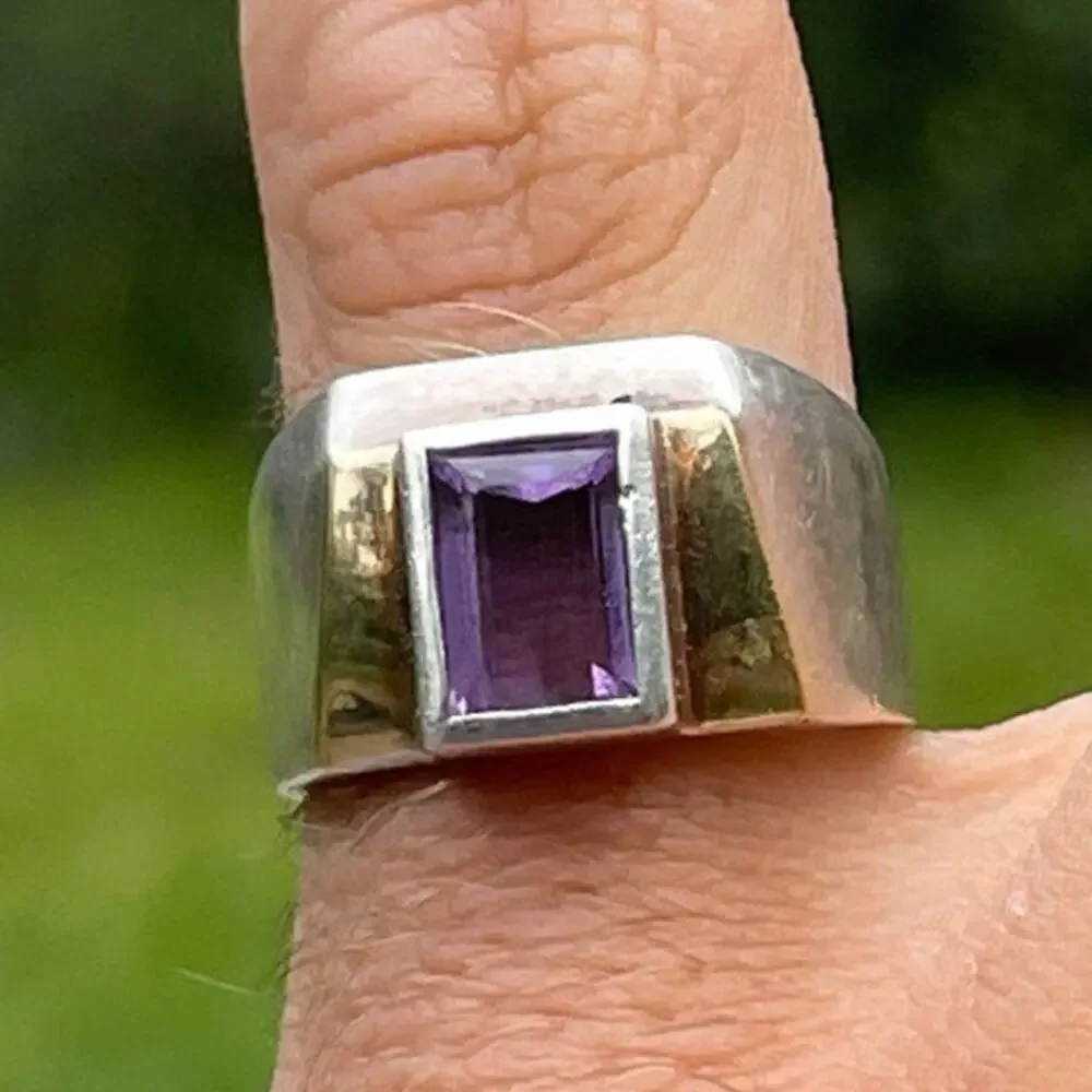 Vintage Art Deco Sterling Silver Amethyst Ring - Size 7 - Men's Ring
